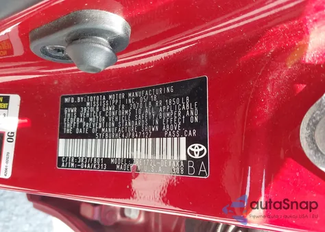 2018 Toyota Corolla Le z USA, uszkodzony, nr VIN 5YFBURHE4JP847127